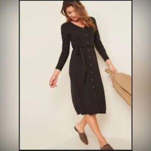 Old Navy Women’s Ribbed Knit Button Front Belted Midi Dress Size Large